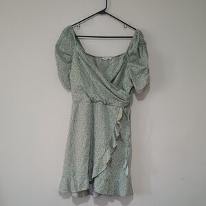 Light Green Wrap Dress with Puff Sleeves